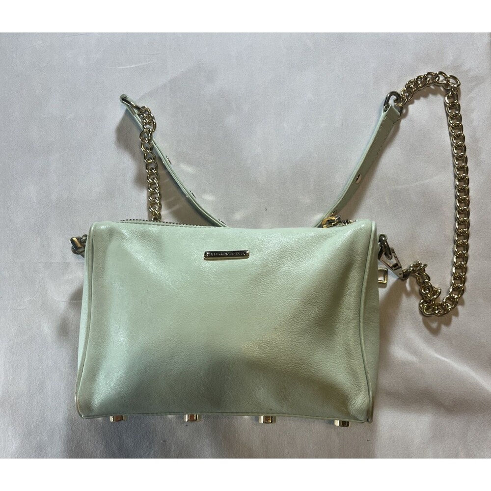 Rebecca Minkoff Moto 4 Zip Pebble Leather Green Crossbody Chain Strap